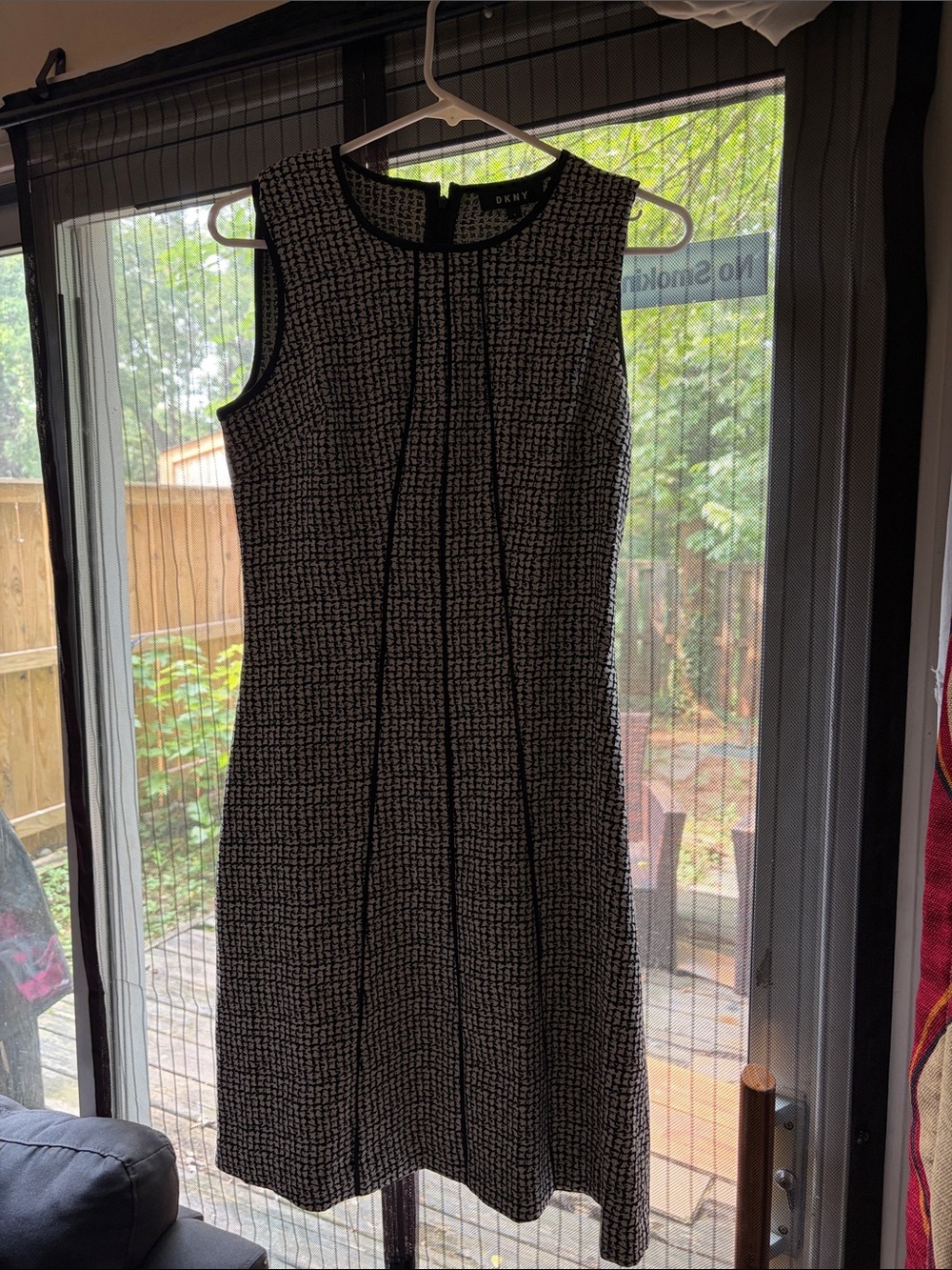 DKNY Black and White Tweed Sheath Dress
